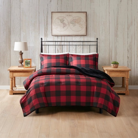 Multicolor Down Alternative Comforter Set with Faux Wool and Faux Fur Reversible Design
