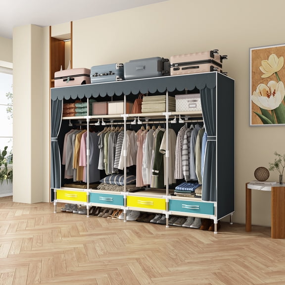 Multicolor Drawer Fabric Wardrobe with 12 Storage Compartments, Multi-Functional Large Capacity Clothes Closet Organizer