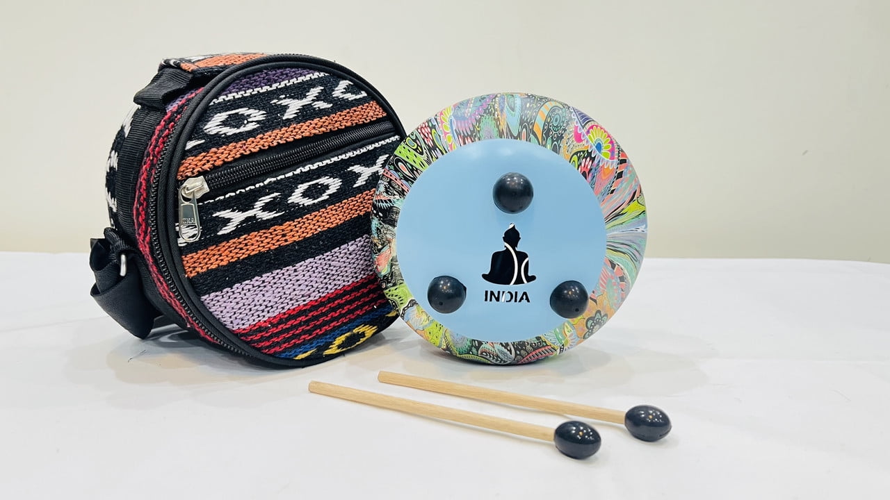 Multicolor Drum with Yellow Base – Traditional Musical Instrument for Kids & Adults, Includes 2 Sticks