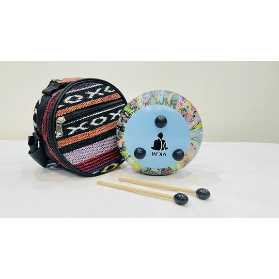 Multicolor Drum with Yellow Base  Traditional Musical Instrument for Kids & Adults, Includes 2 Sticks
