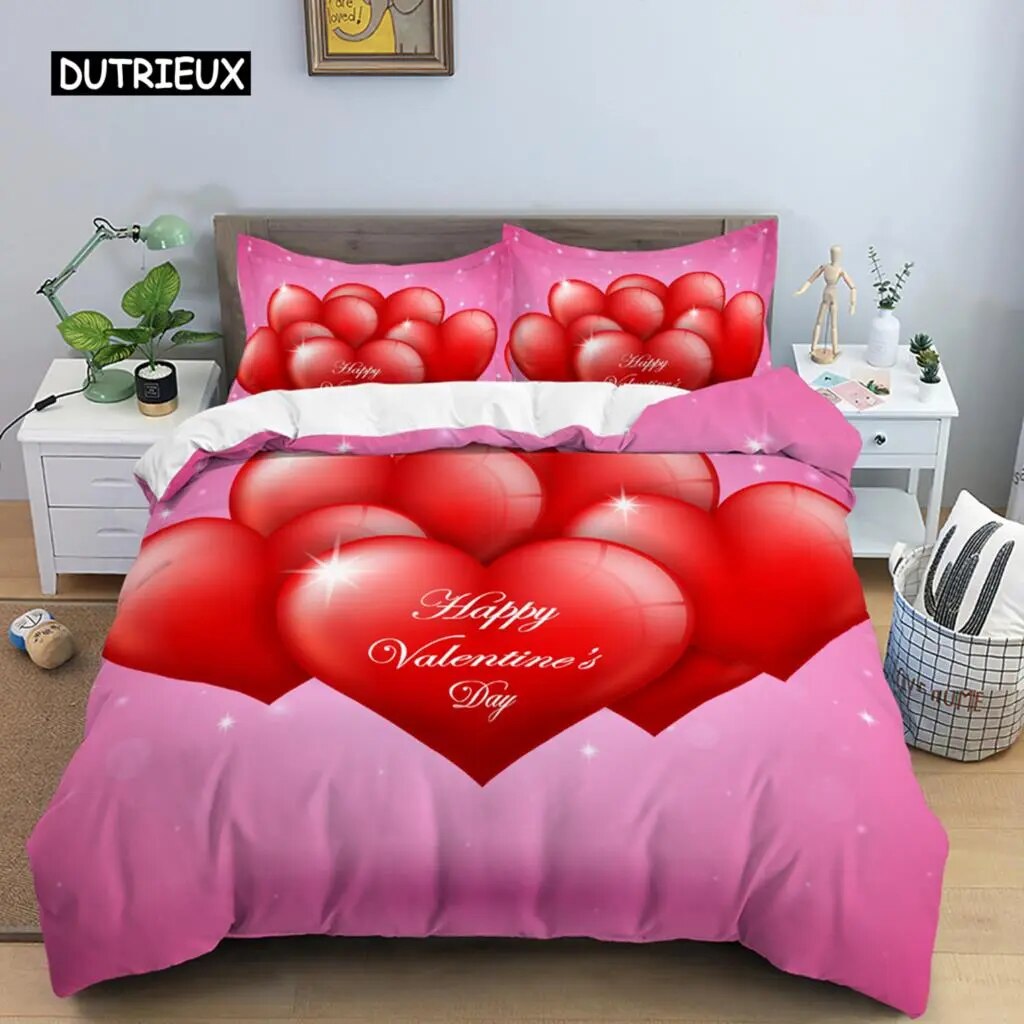 Multicolor Duvet Cover Set Colorful Hearts Size Bedding Set for Te