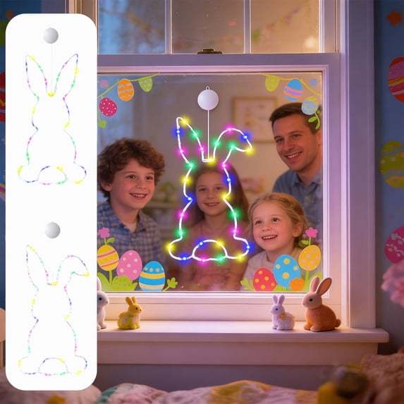 Multicolor Easter Bunny Window Silhouette Light, LED Rabbit Hanging Decoration with Suction Cup, Battery Powered Holiday Window Light for Spring Party & Home Accents, Lazyguy