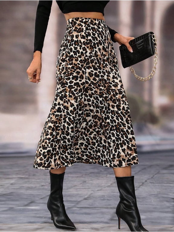 Multicolor Elegant Leopard Print A-Line Midi Skirt