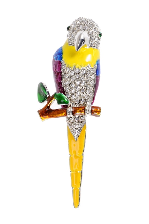 Multicolor Enamel Painted Pirate Tropical Perch Parrot Bird Rhinestone Crystal Pin Brooch