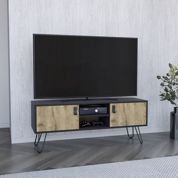 Multicolor Engineered Wood TV Stand with Hidden Storage and Open Display / Ideal for 50 - 59 Inch TVs in Main Space