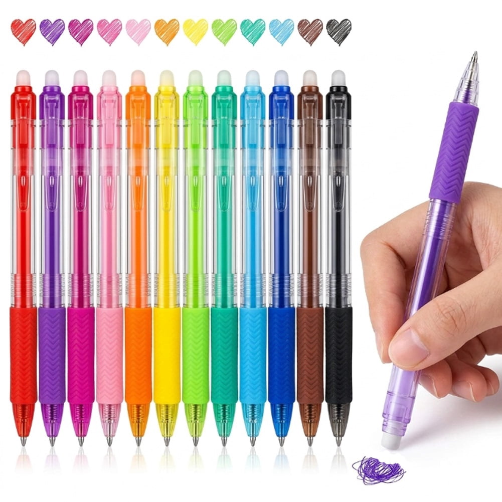Multicolor Erasable Gel Pens 12 colors, Assorted Color Inks, Make Mistakes Disappear, Retractable Fine Point 0.7mm, Comfort Grip, For Drawing Writing Planner and Crossword Puzzles