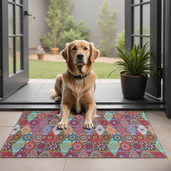 Multicolor Ethnic Diamond Pattern Door Rugs,Washable Non Slip Door Mats Indoor,Decorative Door Mats,Entry Mat Indoor for Entrance,Bedroom,Kitchen,Bathroom,20"x32"