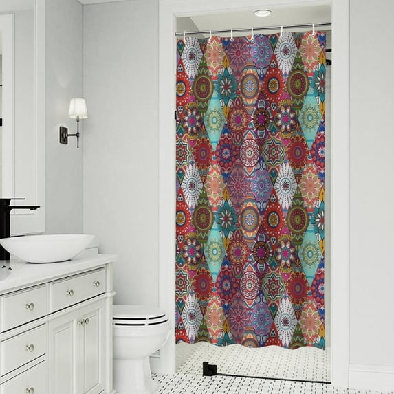 Multicolor Ethnic Diamond Pattern Shower Curtain 36"x72" ,Bathroom Decorative Shower Curtains Set with 12 Hooks,Modern Waterproof Washable Shower Curtain