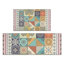 Multicolor Ethnic Floral and Butterfly Pattern Kitchen Rugs Sets Of 2,Anti Fatigue Kitchen Mat Rugs Non Slip Washable,Decorative Kitchen Floor Mats for Kitchen,Sink,Laundry,17"x30" 17"x47"