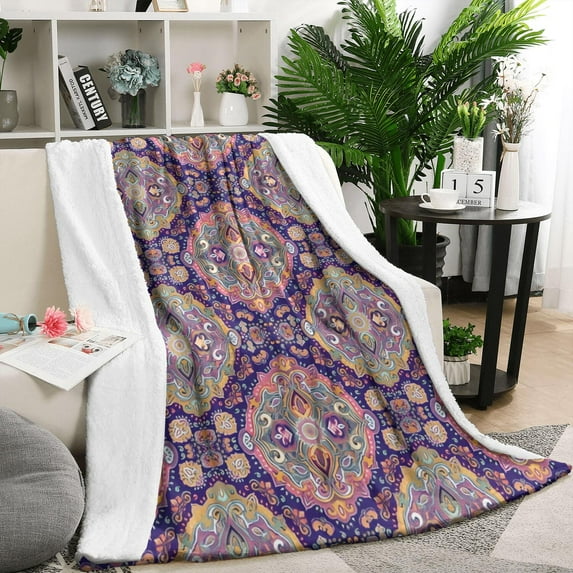 Multicolor Ethnic Floral Pattern Blanket,Comfortable Soft Flannel Throw Blanket,All Season,Warm Lightweight Blankets for Sofa Bed Couch Living Room Chair,50"x60"