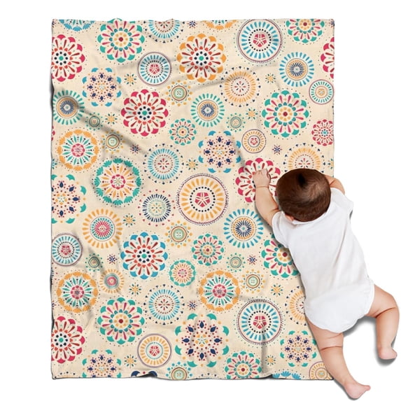 Multicolor Ethnic Floral Pattern Blanket,Comfortable Soft Flannel Throw Blanket,All Season,Warm Lightweight Blankets for Sofa Bed Couch Living Room Chair,30"x40"