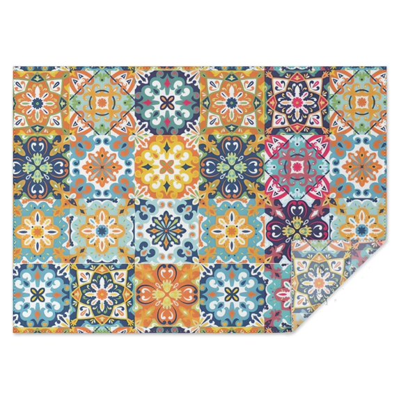Multicolor Ethnic Floral Pattern Rectangle Tablecloth 60"x84",Waterproof Polyester Rectangle Table Cloth, Wipeable Spillproof Polyester Tablecloth for Dining, Camping, Indoor and Outdoor