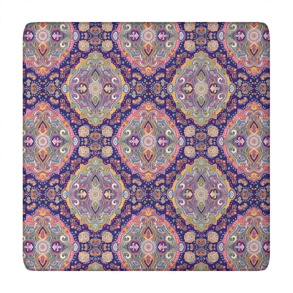 Multicolor Ethnic Floral Pattern Square Fitted Tablecloth with Elastic Edge,Square Table Cover,Washable Elastic Table Cover for Home Kitchen Party Decor 34"x34"