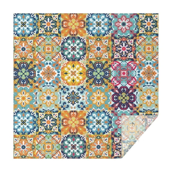 Multicolor Ethnic Floral Pattern Square Tablecloth,Waterproof Square Table Cover,Wipeable Spillproof Washable Table Cover for Home Kitchen Party Decor 52"x52"(132x132cm)
