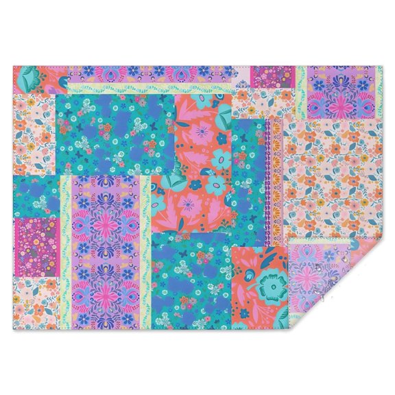 Multicolor Ethnic Flower Patchwork Pattern Rectangle Tablecloth 60"x84",Waterproof Polyester Rectangle Table Cloth, Wipeable Spillproof Polyester Tablecloth for Dining, Camping, Indoor and Outdoor