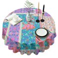 thumbnail image 1 of Multicolor Ethnic Flower Patchwork Pattern Round Tablecloth 60"x60",Wrinkle Wipeable Table Cloth for Kitchen Dining Room Picnic Patio Party, 1 of 6