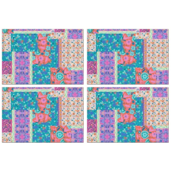 Multicolor Ethnic Flower Patchwork Pattern Summer Placemats Table Placemats Set Of 4-Linen Kitchen Washable Placemats Table Mats 11.8"x17.7" Non-Slip Heat Resistant