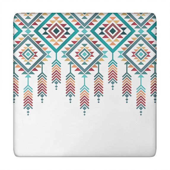 Multicolor Ethnic Geometric Border Pattern Square Fitted Tablecloth with Elastic Edge,Square Table Cover,Washable Elastic Table Cover for Home Kitchen Party Decor 34"x34"