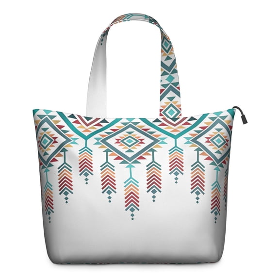 Multicolor Ethnic Geometric Border Pattern Travel Tote Bags for Women Carry On,Large Weekender Bags for Women Travel,Multi Functional Duffle Bag for Work,Shopping,Sports