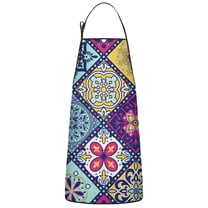 Multicolor Ethnic Geometric Patchwork Apron-Garden Aprons for Women with Pockets-Cotton Linen Waterproof Kitchen Cooking Gardening Aprons Adjustable for Kitchen,Cooking,BBQ and Salon 33x27 Inch