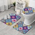 thumbnail image 1 of Multicolor Ethnic Geometric Patchwork Pattern Bathroom Rugs Sets 3 Piece,Toilet Cover Set,Absorbent Non Slip Bathroom Mats Sets with U-Shaped Contour Rug Toilet Rug Set, 1 of 5