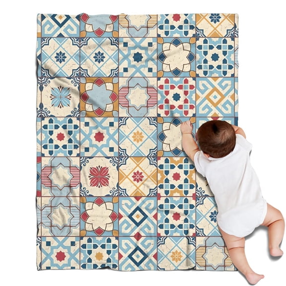 Multicolor Ethnic Geometric Patchwork Pattern Blanket,Comfortable Soft Flannel Throw Blanket,All Season,Warm Lightweight Blankets for Sofa Bed Couch Living Room Chair,30"x40"