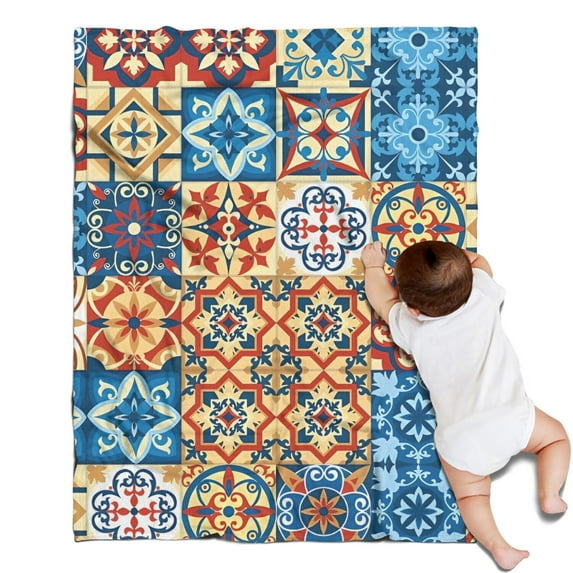 Multicolor Ethnic Geometric Patchwork Pattern Blanket,Comfortable Soft Flannel Throw Blanket,All Season,Warm Lightweight Blankets for Sofa Bed Couch Living Room Chair,30"x40"