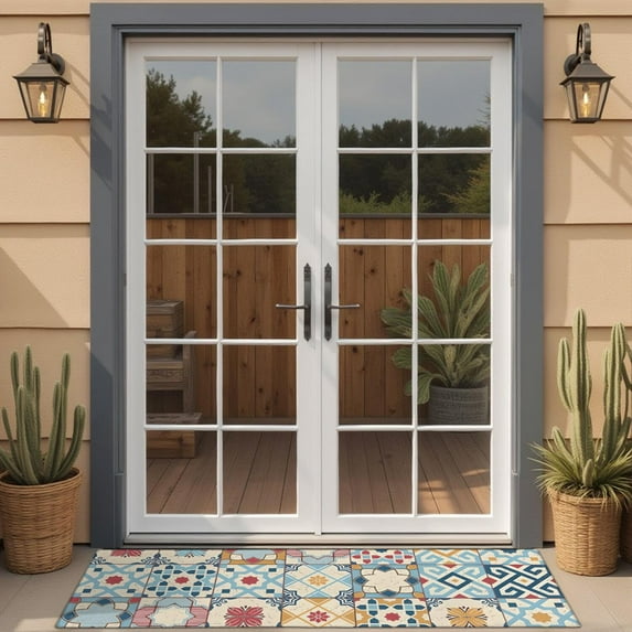 Multicolor Ethnic Geometric Patchwork Pattern Door Rugs,Washable Non Slip Door Mats Indoor,Decorative Door Mats,Entry Mat Indoor for Entrance,Bedroom,Kitchen,Bathroom,16"x47"