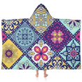 thumbnail image 1 of Multicolor Ethnic Geometric Patchwork Pattern Hooded Bath Towel，60"x35" for Ages 3 To 12 Kids, Quick Dry Lightweight Soft Microfiber Hood Beach Towel Cover Up for Kids, 1 of 7