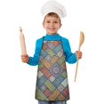 thumbnail image 1 of Multicolor Ethnic Geometric Patchwork Pattern Kids Aprons for Girls and Boys,Adjustable Neck Strap Toddler Aprons for Kids Cooking Baking, 1 of 6