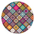 thumbnail image 1 of Multicolor Ethnic Geometric Patchwork Pattern Round Fitted Tablecloth with Elastic Edge,Dining Table Cover Waterproof,Outdoor Round Tablecloth for Camping,Dining,Indoor and Outdoor, 1 of 7