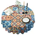 thumbnail image 1 of Multicolor Ethnic Geometric Patchwork Pattern Round Tablecloth 60"x60",Wrinkle Wipeable Table Cloth for Kitchen Dining Room Picnic Patio Party, 1 of 6