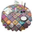 thumbnail image 1 of Multicolor Ethnic Geometric Patchwork Pattern Round Tablecloth 60"x60",Wrinkle Wipeable Table Cloth for Kitchen Dining Room Picnic Patio Party, 1 of 6