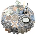 thumbnail image 1 of Multicolor Ethnic Geometric Patchwork Pattern Round Tablecloth 60"x60",Wrinkle Wipeable Table Cloth for Kitchen Dining Room Picnic Patio Party, 1 of 6
