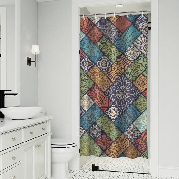 Multicolor Ethnic Geometric Patchwork Pattern Shower Curtain 36"x72" ,Bathroom Decorative Shower Curtains Set with 12 Hooks,Modern Waterproof Washable Shower Curtain