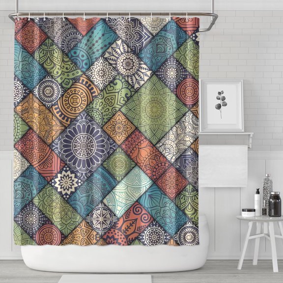 Multicolor Ethnic Geometric Patchwork Pattern Shower Curtain 84"x72" ,Bathroom Decorative Shower Curtains Set with 12 Hooks,Modern Waterproof Washable Shower Curtain
