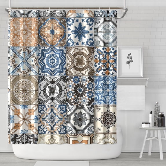 Multicolor Ethnic Geometric Patchwork Pattern Shower Curtain 84"x72" ,Bathroom Decorative Shower Curtains Set with 12 Hooks,Modern Waterproof Washable Shower Curtain