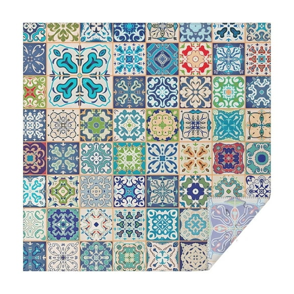 Multicolor Ethnic Geometric Patchwork Pattern Square Tablecloth,Waterproof Square Table Cover,Wipeable Spillproof Washable Table Cover for Home Kitchen Party Decor 52"x52"(132x132cm)