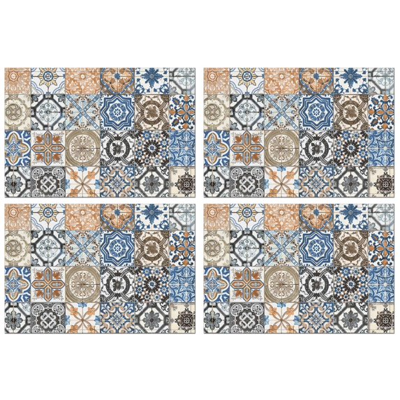 Multicolor Ethnic Geometric Patchwork Pattern Summer Placemats Table Placemats Set Of 4-Linen Kitchen Washable Placemats Table Mats 11.8"x17.7" Non-Slip Heat Resistant