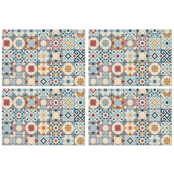 Multicolor Ethnic Geometric Patchwork Pattern Summer Placemats Table Placemats Set Of 4-Linen Kitchen Washable Placemats Table Mats 11.8"x17.7" Non-Slip Heat Resistant