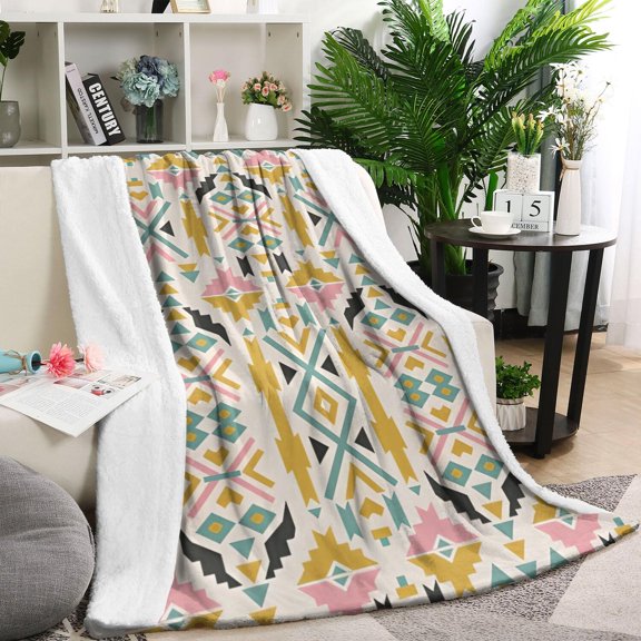 Multicolor Ethnic Geometric Pattern Blanket,Comfortable Soft Flannel Throw Blanket,All Season,Warm Lightweight Blankets for Sofa Bed Couch Living Room Chair,40"x50"