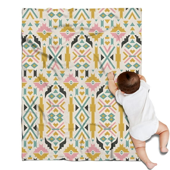 Multicolor Ethnic Geometric Pattern Blanket,Comfortable Soft Flannel Throw Blanket,All Season,Warm Lightweight Blankets for Sofa Bed Couch Living Room Chair,30"x40"