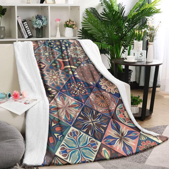 Multicolor Ethnic Geometric Pattern Blanket,Comfortable Soft Flannel Throw Blanket,All Season,Warm Lightweight Blankets for Sofa Bed Couch Living Room Chair,40"x50"