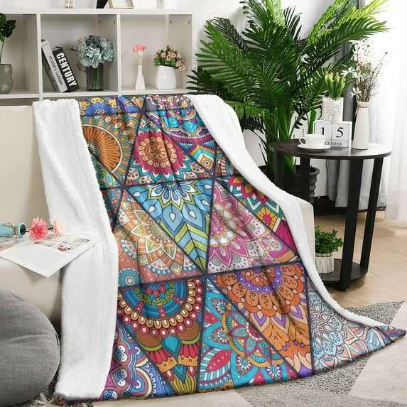 Multicolor Ethnic Geometric Pattern Blanket,Comfortable Soft Flannel Throw Blanket,All Season,Warm Lightweight Blankets for Sofa Bed Couch Living Room Chair,50"x60"