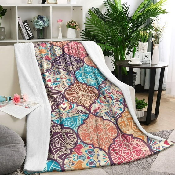 Multicolor Ethnic Geometric Pattern Blanket,Comfortable Soft Lamb Wool Throw Blanket,All Season,Warm Lightweight Blankets for Sofa Bed Couch Living Room Chair,40"x50"