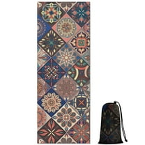 Multicolor Ethnic Geometric Pattern Hot Yoga Mat Towel Non Slip for Hot Yoga - Quick-Drying Yoga Mat Cover with 4 Corner Pockets with Travel Bag - Hot Yoga Towel Non Slip 70"x26"