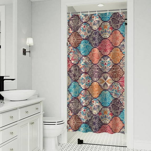 Multicolor Ethnic Geometric Pattern Shower Curtain 36"x72" ,Bathroom Decorative Shower Curtains Set with 12 Hooks,Modern Waterproof Washable Shower Curtain