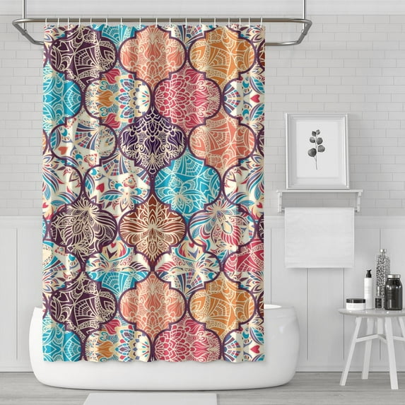 Multicolor Ethnic Geometric Pattern Shower Curtain 72"x72" ,Bathroom Decorative Shower Curtains Set with 12 Hooks,Modern Waterproof Washable Shower Curtain