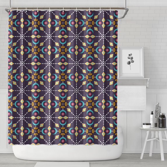 Multicolor Ethnic Geometric Pattern Shower Curtain 72"x84" ,Bathroom Decorative Shower Curtains Set with 12 Hooks,Modern Waterproof Washable Shower Curtain