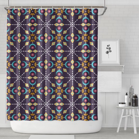 Multicolor Ethnic Geometric Pattern Shower Curtain 84"x72" ,Bathroom Decorative Shower Curtains Set with 12 Hooks,Modern Waterproof Washable Shower Curtain